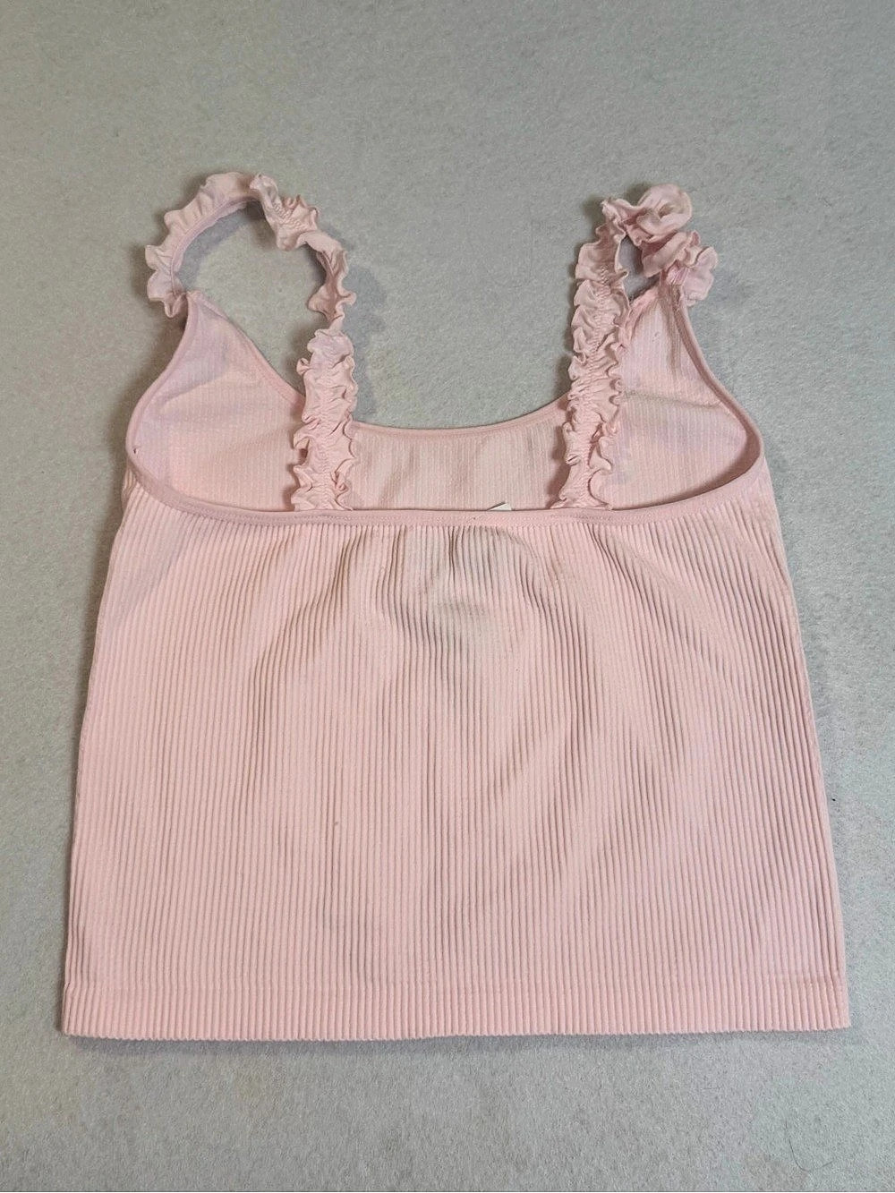 Hippie Rose Ruffled Strap Ribbed Cami Tank Top Pink Ribbed Ruffle Strap Tank Top - Picture 2 of 3